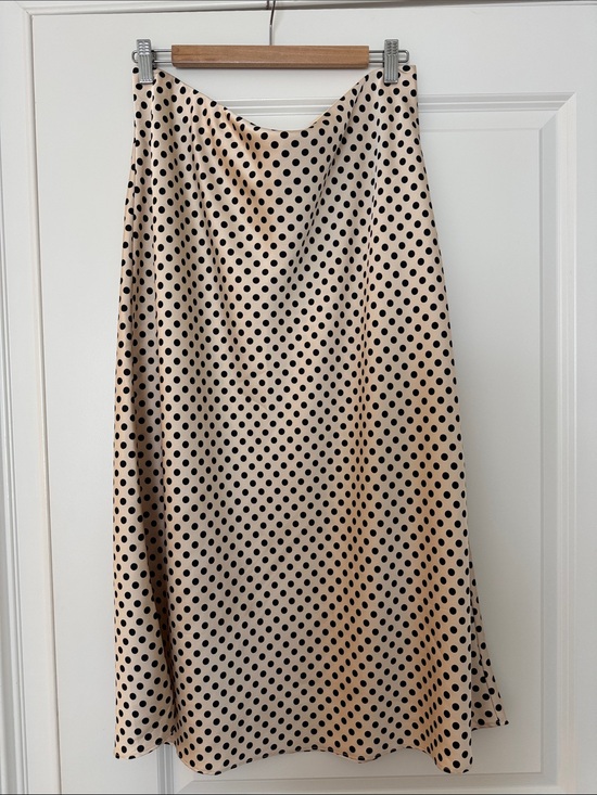 J. Crew Dresses & Skirts - Jcrew cream and black Polka Dot Satin Midi Skirt